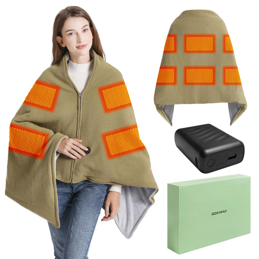 Portable Soft Zipper Electric Heated Blanket Shawl