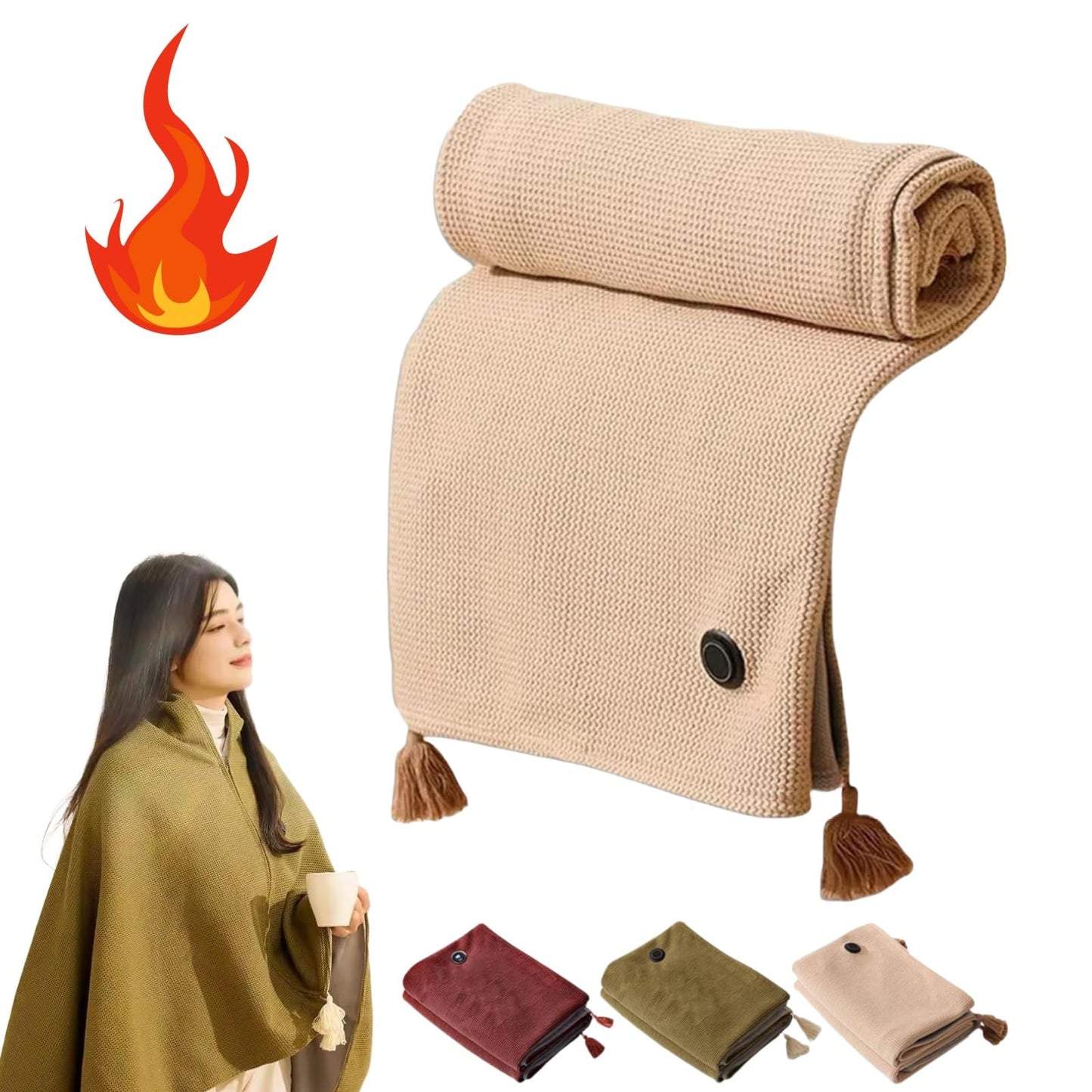 Portable Soft Zipper Electric Heated Blanket Shawl