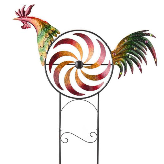 Sherum Iridescent Rooster Wind Spinner Garden Decor